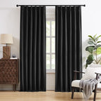 DUALIFE Black Pinch Pleated Blackout Curtains 90 Inch Long for Bedroom, Back Tab with Hooks for Track System, Thermal Insulated Curtains Room Darkening Curtains for Living Room, 2 Panels 40W x 90L