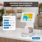 Mount-It! Anti-Theft Tablet Kiosk with Printer Stand, Locking Countertop Tablet Enclosure with Freestanding Base, Universal Enclosure Compatible with iPads Gen 9 and 10, iPad Pro, iPad Air, White