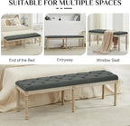 LOULENS 57.7" Linen Fabric End of Bed Bench, French Upholstered Button Tufted Bench for Bedroom End of Bed, Window Seat with Carved Wood Legs for Bedroom, Living Room, Entryway, Dark Grey