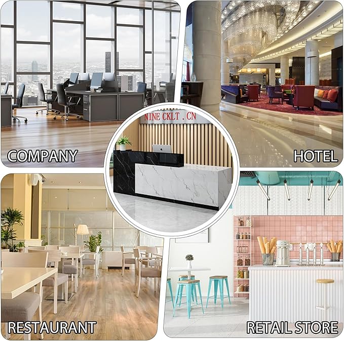 PLMOKN Wood Reception Desk Marble Stone with Checkout Retail Counter L Shaped Modern Mostrador para Negocio Office Desk Closed Front with Storage Drawers for Barber,Salon,Clothing Store