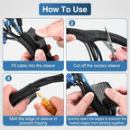 Nilight Cable Sleeve, 25ft-1inch Cord Management Sleeves, Braided Sleeving, Split Self Wrapping Wire Loom for Computer Electrical Automotive Harness Protector Organizer, Black