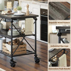 Homieasy Kitchen Island Cart with Wheels, 3-Tier Wood and Metal Rolling Kitchen Island Table with Pipe Legs, Storage Shelves & Lockable Casters for Kitchen Dining Room, Black Oak