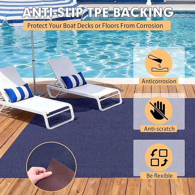 Marine Carpet,6 FT x 14 FT Deep Blue Indoor Outdoor Carpet 0.2" Thick Boat Carpet with Water-Proof TPE Backing, Non-Slide Outdoor Marine Carpet Roll for Home, Patio, Porch, Deck