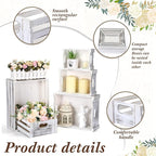 5 Pack Decorative Wood Crates for Display 5 Sizes Rustic Nesting Wooden Crates Vintage Storage Container Boxes with Handles Handmade Decorative Baskets Bin for Farmhouse(Vintage White)