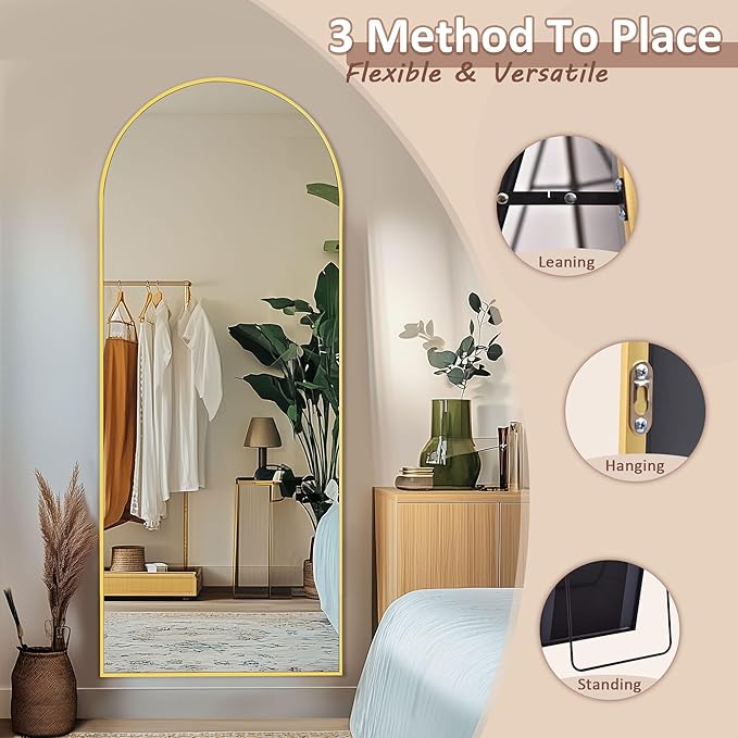Full Length Mirror, 58" x 18.5" Arched Full Body Mirror Large Standing Floor Mirrors, Mirrors for Bedroom, Bathroom, Living Room Standing or Wall Leaning, Gold