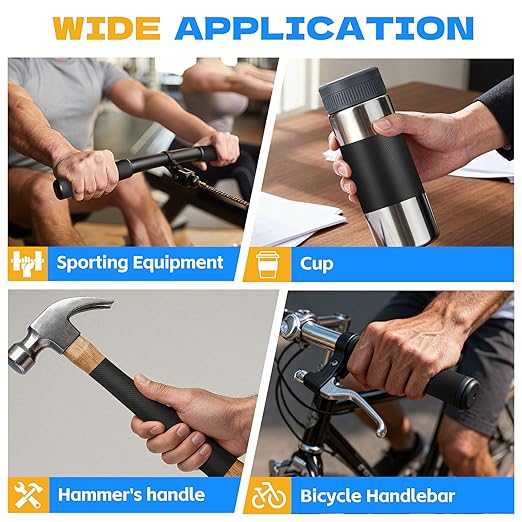 Rubber Grip Tape, 4 in x 12 Ft Black Ultra-Thin Strong Adhesive Non-Slip Tape, Anti-Slip Grip Tape for Handles, Waterproof Heat Resistant Cushion Grip, Comfortable in Hands