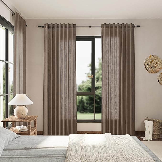 Extra Long Curtains 2 Panels 102 Inches Long for Living Room Light Brown Back Tab Rod Pocket Light Filtering Semi Sheer Drapes Cotton Linen Textured Window Curtain 102 Inch Length for Bedroom 9 FT