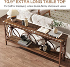 Tribesigns 70.9-Inch Narrow Sofa Table, Industrial Long Sofa Table Behind Couch, Entry Console Table with Storage for Entryway, Living Room, Foyer, Unique Design, Brown Glossy