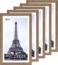 VCK 14x24 Frame Set of 5 - Brown Walnut, Natural Textured Solid Wood Picture Poster Frame, Wall Gallery Frame