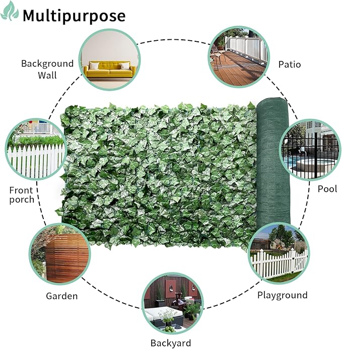 SunnyRoyal 5 Pcs 6' x 8' Artificial Fence Ivy Privacy Screen Greenery Wall with Mesh Back Ivy Leaf Fence Screen Decoration for Patio Outdoor Garden Yard Garden