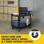 Rubbermaid Commercial Products BRUTE Heavy Duty 2-Shelf Utility/Service Cart, Medium, Lipped Shelves, Ergonomic Handle, 750 lb Capacity, Black, for Warehouse/Garage/Cleaning/Office