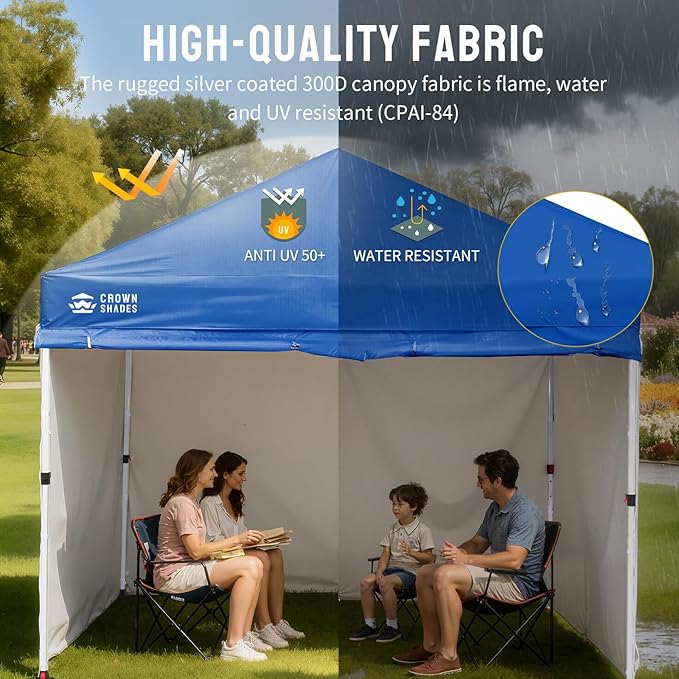 CROWN SHADES 10X10 Comercial Instant Canopy Pop Up Tent with Center Lock, 300D Fabric, 4 Sidewalls, Sto'N Go Bag, Blue