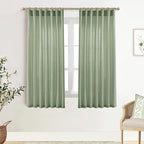XTMYI Sage Green Sheer Curtains 63 Inch Length for Living Room,Boho Rod Pocket Light Filtering Linen Semi Transparent Bedroom Curtains Drapes 63 Inches Long 2 Panels Set for Bathroom Window Kitchen