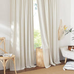 NICETOWN Natural Linen 132 inch Semi Sheer Curtains, Back Tab & Rod Pocket with Pleat Tab Privacy Added with Light Filtering Window Treatments for Living Room, W52 x L132, 2 Panels