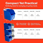 Multi Bin Recycling System with Six Stackable 6 Gallon Recycle Bins to Build Your Recycling Center for Offices, Kitchen, Garages, Businesses (6 Pack, Blue/Green)