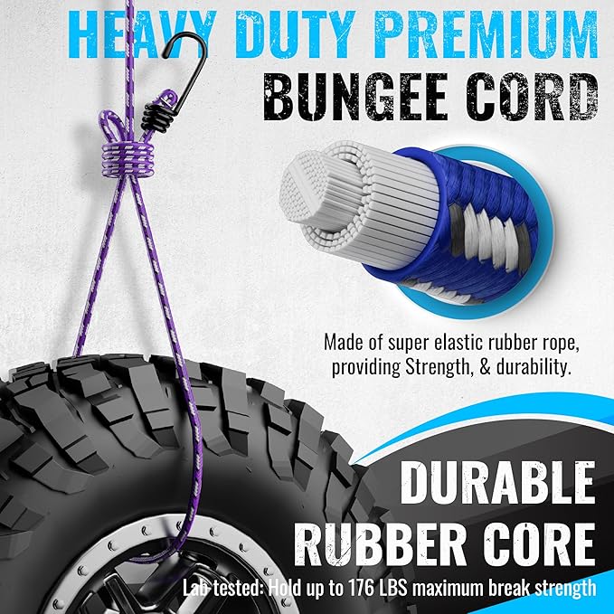 GOEASY0312 Premium Bungee Cords Heavy Duty - 20 pcs Bungee Cords with Hooks in A Storage Jar Includes 10", 18", 24", 30", 36", 48" Bungie Cord Bundle