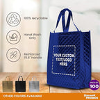 DISCOUNT PROMOS Custom Luxurious Laminated Tote Bags Set of 100, Personalized Bulk Pack - Reusable, Great for Shopping, Beach, Wedding Favors - Royal Blue