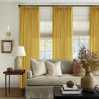 Mustard Yellow 90 Inch Linen Curtains Pinch Pleated for Living Room Bedroom Dining Boho Light Filtering Pinch Pleat Drapes Hooks Rings Back Tab Semi Sheer Gold Harvest Spring Window Curtains 2 Panels