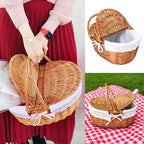 Wicker Picnic Basket with Lid, Wicker Picnic Hamper with Removable Lining and Foldable Handles, Woven Picnic and Outdoor Basket for Camping, Picnics, and Outdoor Adventures