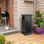 Black Stainless Steel Commercial Trash Can with Locking Lid, Heavy Duty Outdoor/Indoor Waste Container, Perforated Steel Panels, Removable Inner Bucket for Patio, Park, Garden-35.5x15.8x15.8in