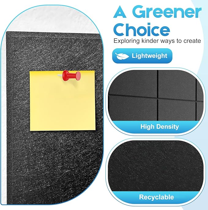 Large Cork Board for Wall 36" x 24", 6 Pack Black Bulletin Board, Felt Wall Tiles with 48 Safe Removable Adhesive Tabs, 30 Push Pins, Cork Boards for Home Office Pin Board Tack Board