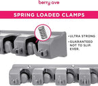Combo 5 Slot Broom Holder w/ 1 Self Adhesive Mop Gripper No-Drilling, Wall Mount Tool Organizers For Kitchen, Garage, Laundry Room- Anti-Slip Hanger For Brooms, Mops, Rakes, Dustpans (Grey / White)