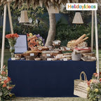 HolidayIdeas Fitted Tablecloths for 6 Foot Rectangle Table, Full Coverage Table Cover 30x72 Inch for Vendor Booth Display, Banquet, Trade Show, Navy Blue, 4 Pcs
