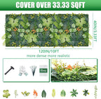40"x120"(33.33 SQFT) Artificial Grass Wall, Greenery Backdrop Wall with UV-Anti, Fake Grass Panels for Indoor Party Wedding and Outdoor Garden Decor