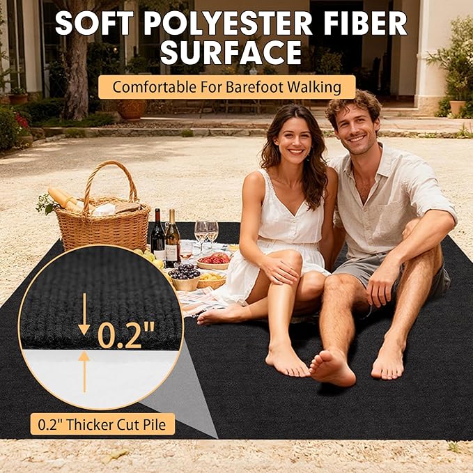 Marine Carpet - 6 FT x 18 FT Black Indoor/Outdoor Carpet, 0.2" Thick, Water-Proof TPE Backing, Non-Slide for Home, Patio, Porch, Deck