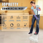Industrial Commercial Mops for Floor Cleaning - Looped-End Heavy Duty Wet Mop with Long Handle for Hardwood Wood Tile Vinyl - Reusable Cotton Head for Home Garage Kichen Bathroom