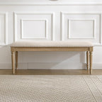46'' French Country Entryway Bench Wooden Linen Fabric Upholstered Seat Dinng Bench with Nailhead Trim for Hallway End of Bed, Beige