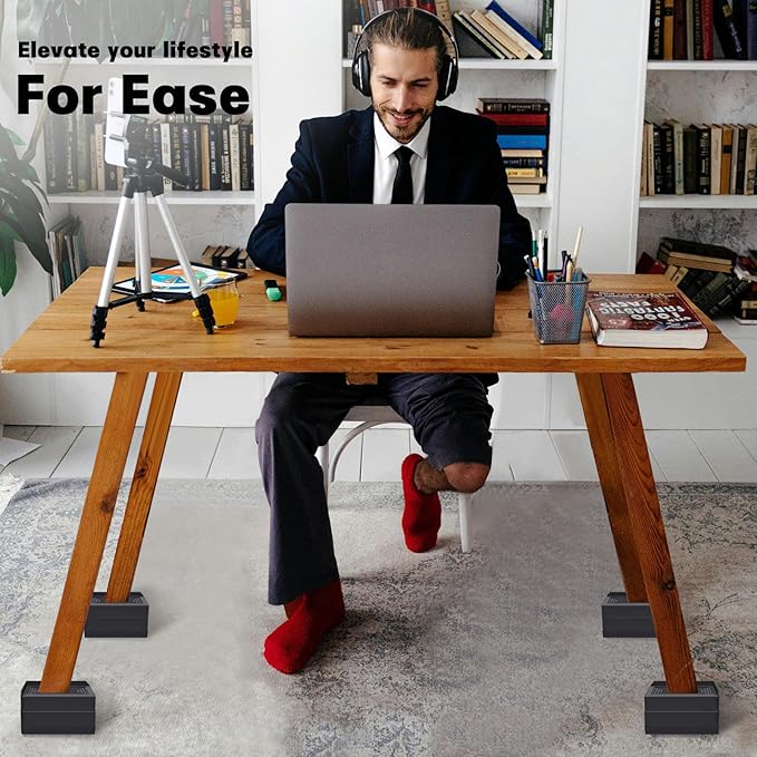 Rectangle Bed Risers, 3 Inch Heavy Duty Adjustable Furniture Risers for Bed Sofa Table and Couch Lift，Support Up to 1,300 Lbs (4 Pack-Black)