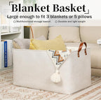 DULLEMELO Beige Storage Baskets for Organizing, Set of 2 Extra Large Canvas Fabric Storage Baskets with Handles, Foldable Storage Bins Baskets for Blankets Living Room