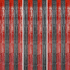 3 Pack Foil Fringe Backdrop - Red&Black Shiny Tinsel Curtains for Party Decoration/Photo Booth Props - 3.3x8.2 FT Metallic Foil Backdrop for Birthday, Wedding, Graduation, Christmas.