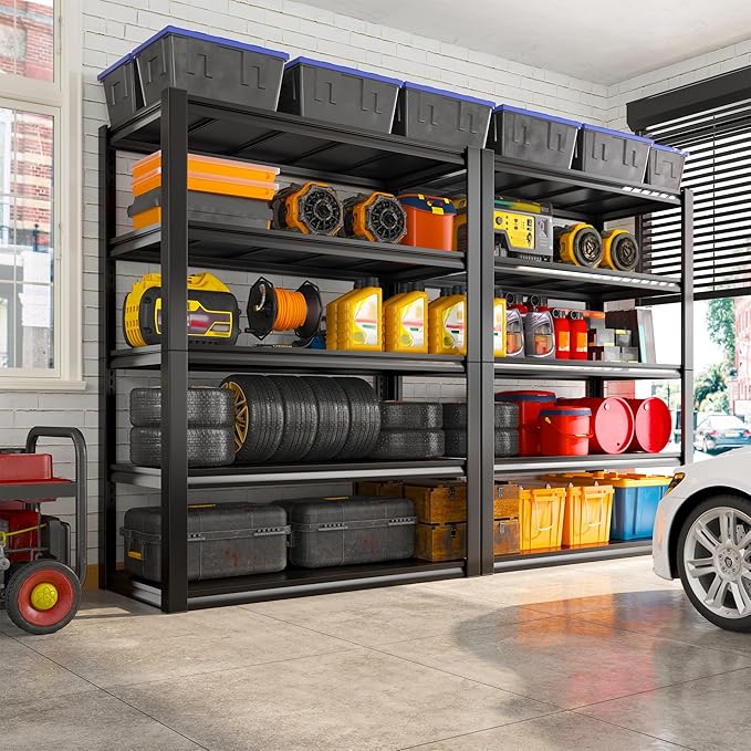 REIBII Storage Shelves Heavy Duty Garage Shelving 72" Adjustable Metal Shelves for Storage 5 Tier Garage Shelf for Kitchen Pantry Warehouse Basement, 2 Pack