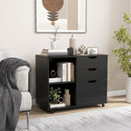 File Cabinet, Mobile Filing Cabinet w/Universal Wheels & 3 Drawers, Wood Printer Stand with Storage, Rolling File Cabinets for Home Office, Living Room, Bedroom (Black, 3 Drawers)