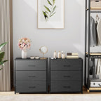 Nightstand with 3 Drawers for Bedroom, Storage Dresser with Fabric Drawers and Metal Frame for Closet, Living Room, Bedside Table with Wood Top, Easy Pull Handle, Black
