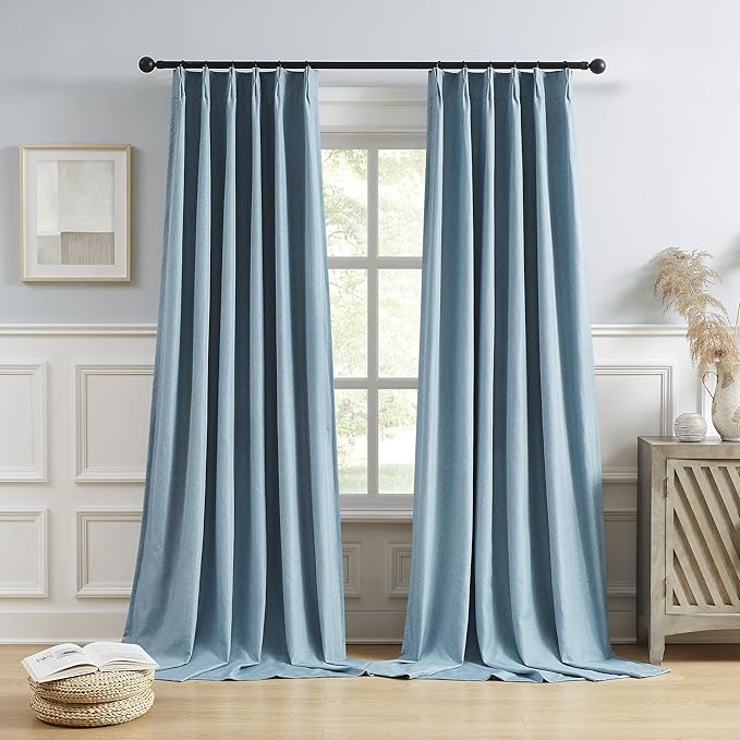 DUALIFE Slate Stone Blue Curtains 102 Inch Long 2 Panels Set Pinch Pleat Drapes for Living Room Dining Room Thermal Insulated Full Blackout Draperies with Hooks 40" Wx102 L