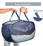 Durable Collapsible Laundry Baskets, Mesh Pop Up Laundry Hamper with Side Pocket, Foldable Clothes Hamper with Reinforced Carry Handles for Laundry, Bathroom, Kids Room, Dorm, Travel 2 Pack Navy Blue