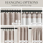 Black Out Linen Boho Curtains 72 Inch Long, Living/Bedroom Curtains 72 Inches Length 2 Panels Set Drapes for Window Energy Saving Noise Reducing Nursery (50" W x 72" L) Back Tab,Hook Belt