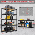 REIBII Storage Shelves 5 Tier Adjustable Garage Shelving Heavy Duty Metal Shelving 2020LBS Metal Shelf 59.8" H Pantry Shelf for Garage Pantry Closet Kitchen Basement 28" W x 12" D x 59.8" H, Black