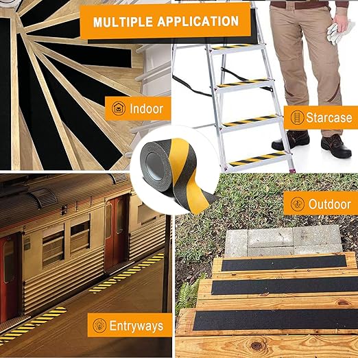 Anti Slip Grip Tape for Stairs 4Inch x 35Ft Non-Slip Strips Yellow/Black Non Skid Safety Tape for Outdoor/Indoor Steps, Stairs, Traction Tread Staircases, Boats