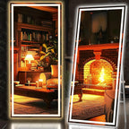 Hasipu Full Length LED Mirror with Lights, 71" x 27.6" Floor Standing or Hanging Mounted, Full Body Dressing Mirror, Dimmable Light, Tempered Glass, Square White
