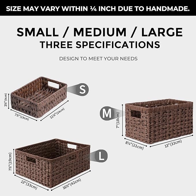 GRANNY SAYS Large Wicker Basket, Decorative Woven Basket for Storage, Waterproof Storage Basket Organizer, Wicker Storage Basket for Organizing, Brown Basket, 1-Pack