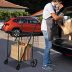 DWVO Jumbo Folding Shopping Cart with Wheels, Rolling Foldable Grocery Cart with Double Basket, Portable Collapsible Utility Cart for Shopping Groceries Laundry Storage Organizer