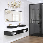Wall Mount Mirror for Bathroom, Brushed Black Metal Framed Large Rounded Corner Rectangular Vanity Mirror, Tempered Glass (30" x 55", Black)