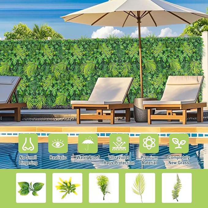 20"X20" Artificial Grass Wall, 12PCS Boxwood Hedge Panels UV-Protected Greenery Privacy Hedge Screen, Grass Backdrop Wall for Indoor Outdoor Patio Balcony, Party Garden Fence Decor