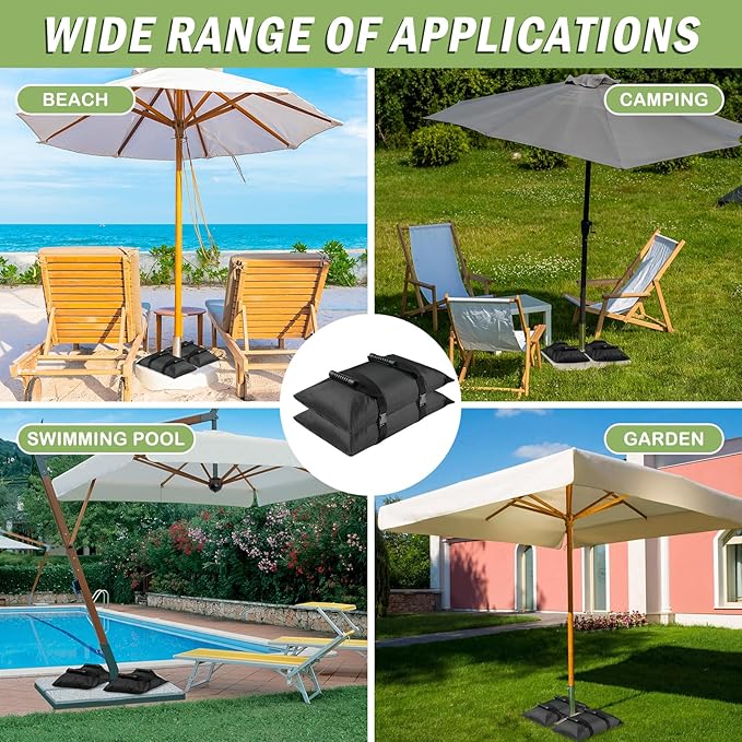 Esmorah Umbrella Base Weights Sand Bags, 2 Pack 65lbs Fillable Weight Bags to Hold Things Down, Black Weighted Base Sandbags for Outdoor Furniture Patio Cantilever Umbrellas Stand (Without Sand)