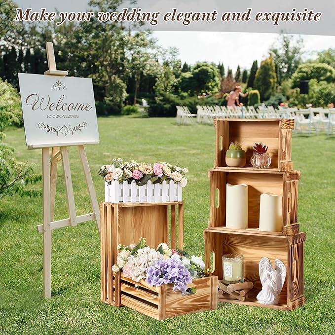 5 Pack Decorative Wood Crates for Display 5 Sizes Rustic Nesting Wooden Crates Vintage Storage Container Boxes with Handles Handmade Decorative Baskets Bin for Farmhouse (Classic Color)