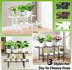 Plant Stand Indoor Outdoor, 2-Tier Foldable Metal Ladder Plant Stands, Stackable Metal Plant Shelf Decorative Flower Pot Holder Display Rack for Garden Living Room Patio,Brown
